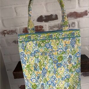 Vera Bradley Tote Bag Slim Tote English Meadow Green Blue Yellow Floral Print